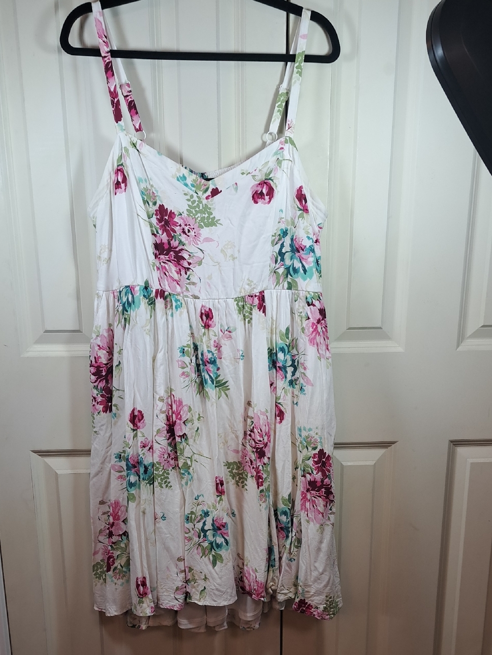 torrid White Floral Midi Dress with Pink & Teal Blooms